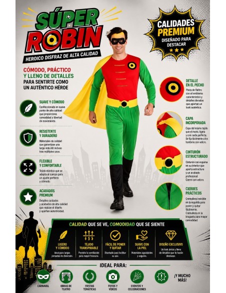 Fantasia Super Robin Tamanho L | Fantasias para Adultos O Rei do Carnaval